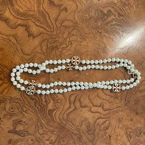 Tory Burch Pearl Necklace with Gold Tory Logos